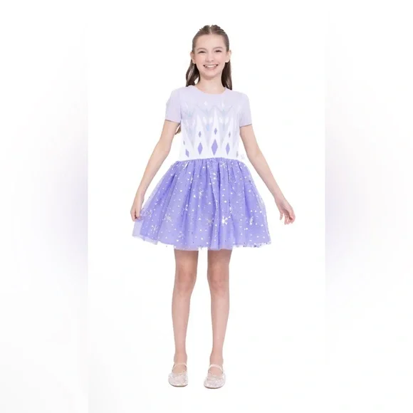 Girls Disney Frozen Elsa Cosplay Short Sleeve Sweater Dress - Picture 3 of 4